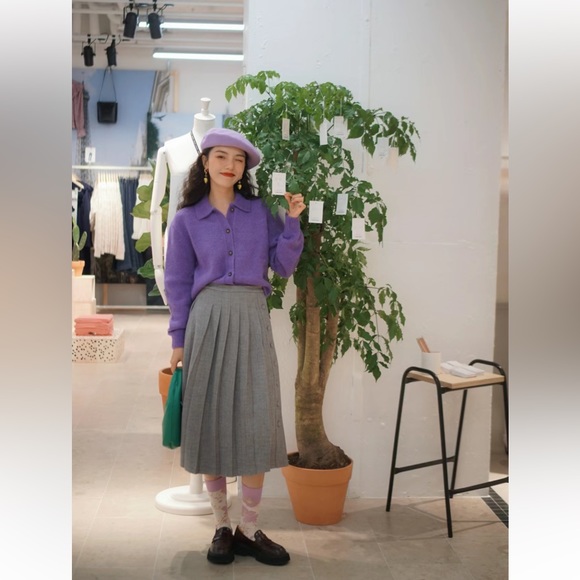 &Other Stories Purple Collared Alpaca Blend Cardigan - Picture 3 of 10